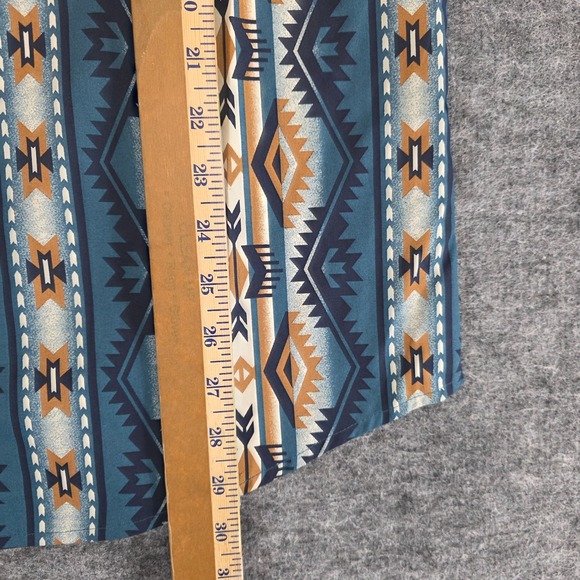 NWT Wrangler Checotah Western Shirt Medium Blue Tan Aztec Southwest Pearl Snap - Picture 13 of 15